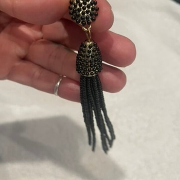 Black Beaded and Gold Tone Tassle Earrings - Picture 3 of 6
